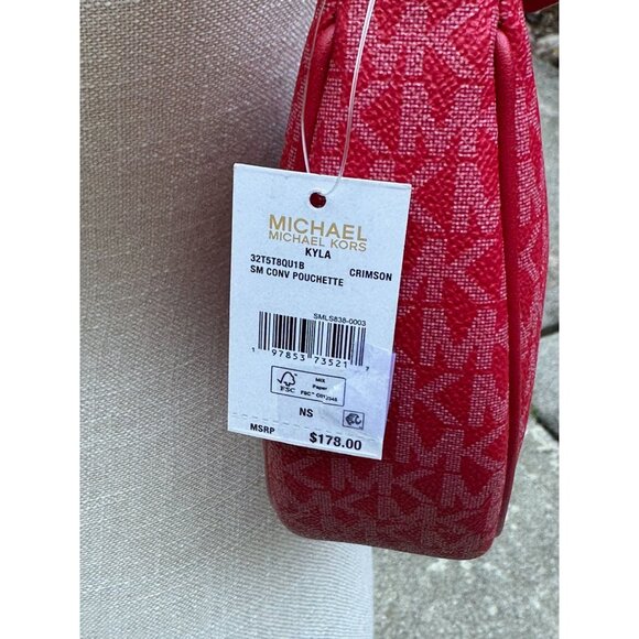 Michael Kors Small Kayla Crimson Signature Convertible Pouchette 32T5T8QU1B NWT - Picture 5 of 14
